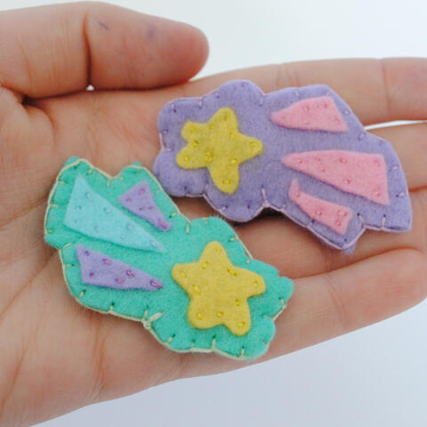 Hand stitched shooting star felt hair clips.